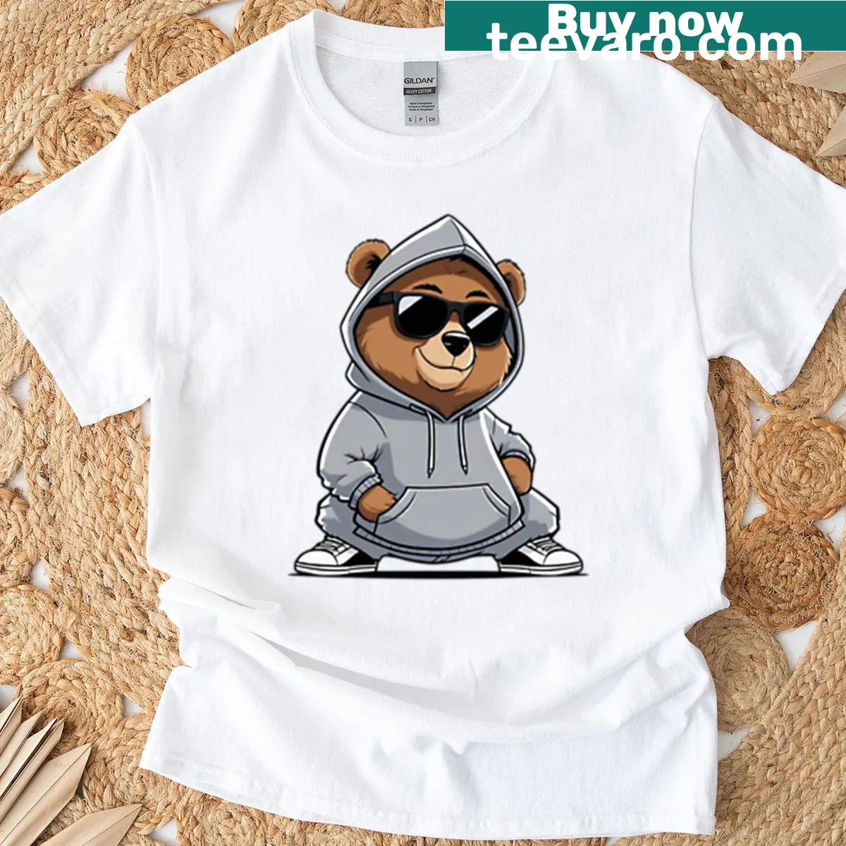 Cartoon urban bear graphic in street style fashion — on a men's t-shirt
