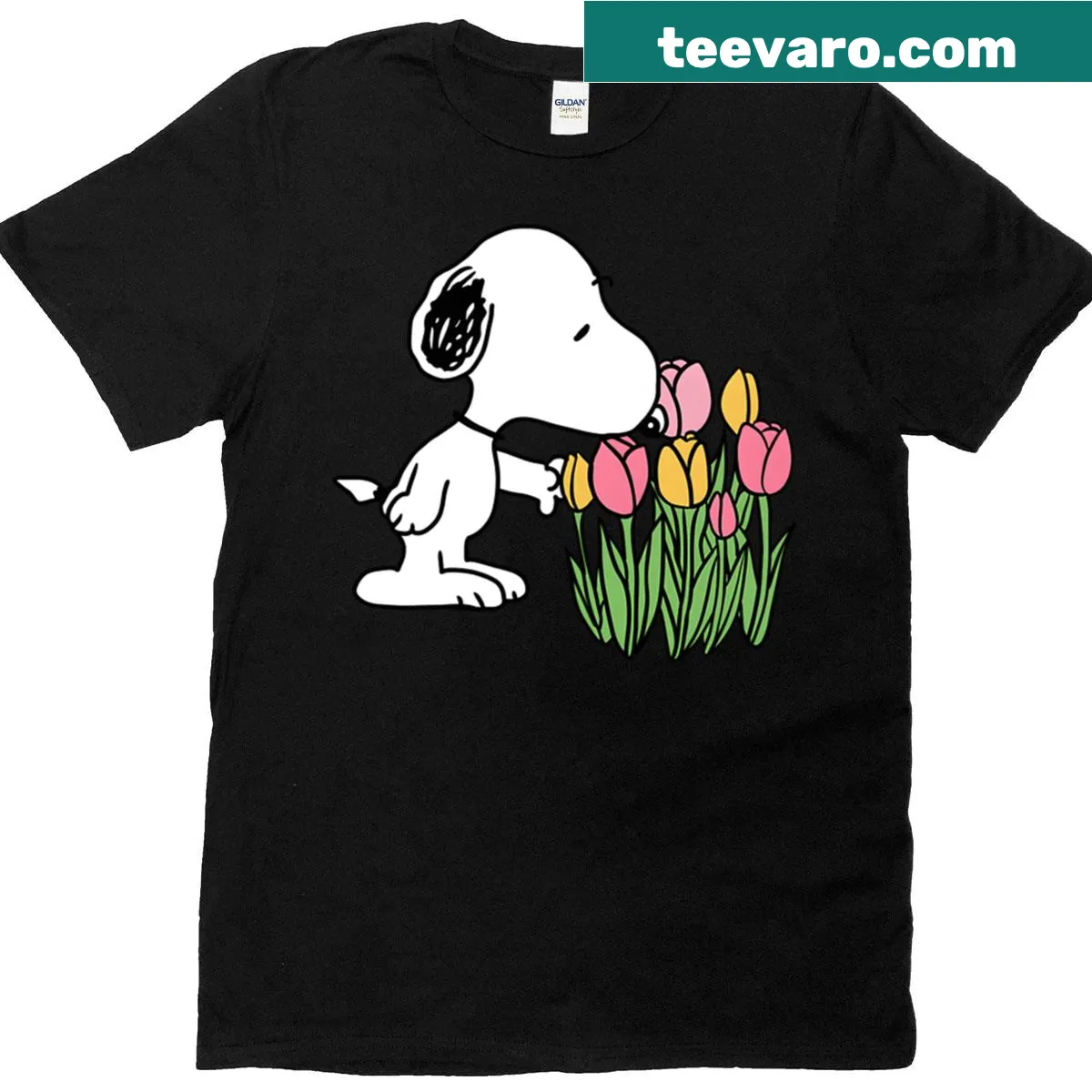 Cute vintage-style T-shirt with a cartoon dog illustration — on a men's t-shirt