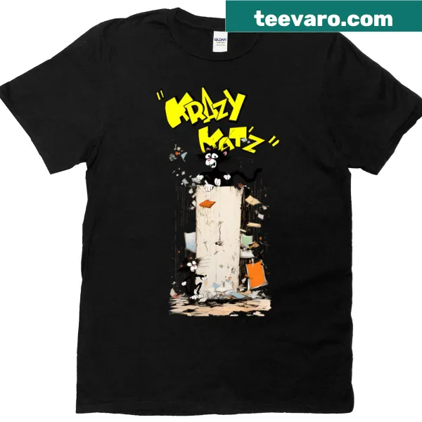 Funny cartoon cat graphic on vintage comic-style T-shirt