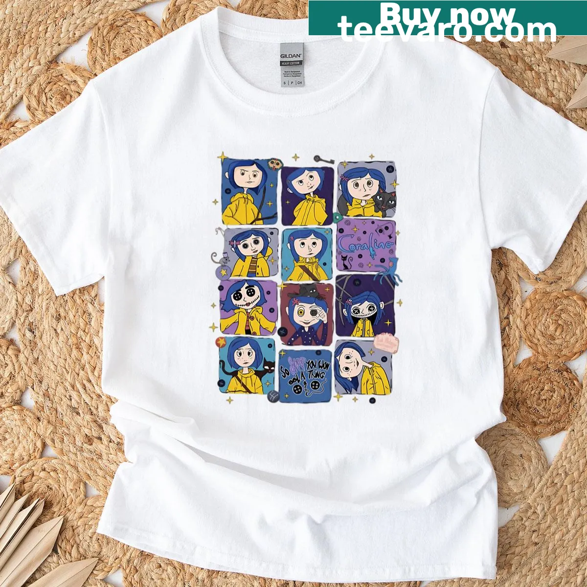 Vintage Halloween T-shirt with cartoon girl and horror motifs — on a men's t-shirt