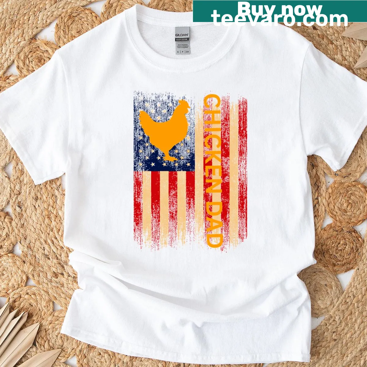 Vintage USA flag and chicken design on a t-shirt — on a men's t-shirt