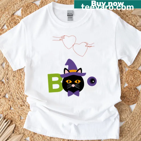 Cute Halloween cat lover t-shirt with playful illustrations