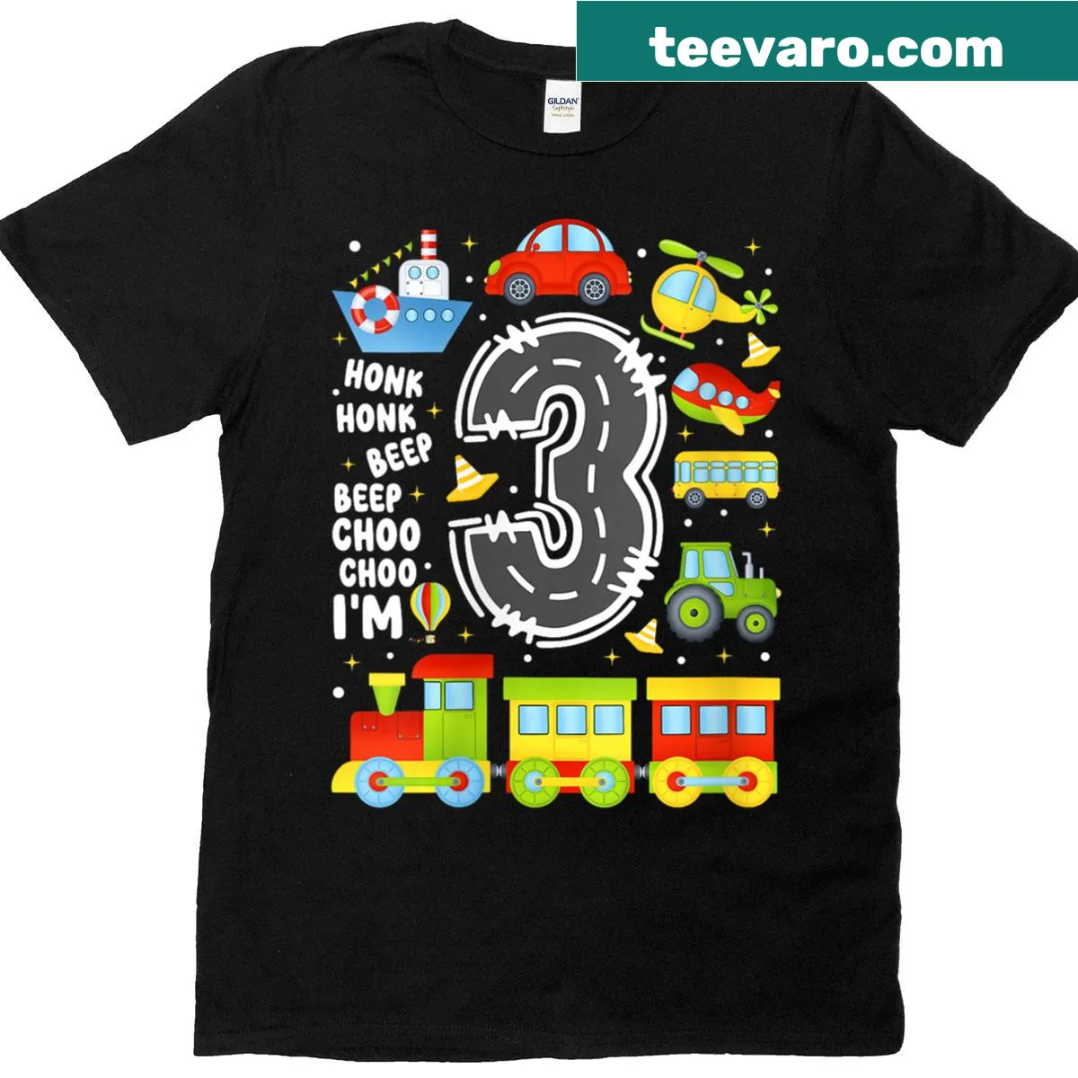 Transportation-themed t-shirt for kids' 3rd birthday — on a men's t-shirt