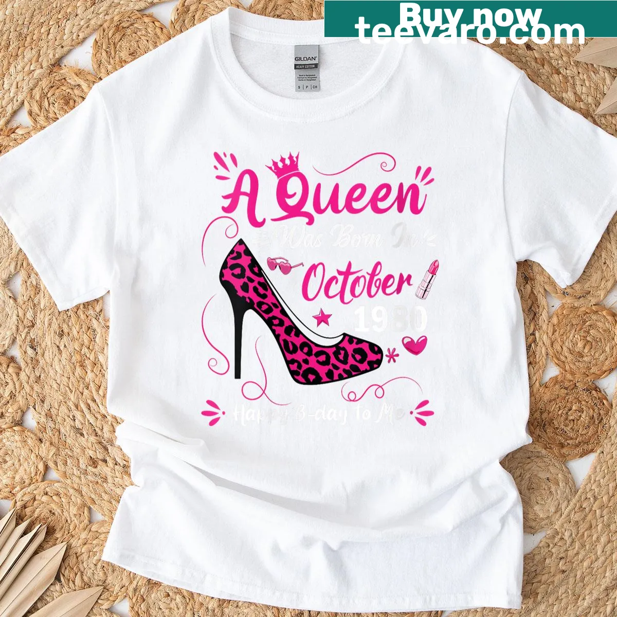 Birthday T-shirt celebrating 45th with high heel design — on a men's t-shirt