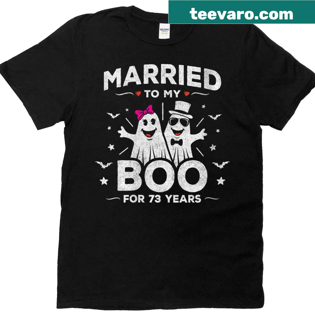 T-shirt celebrating a 73rd wedding anniversary with elegant graphics — on a men's t-shirt