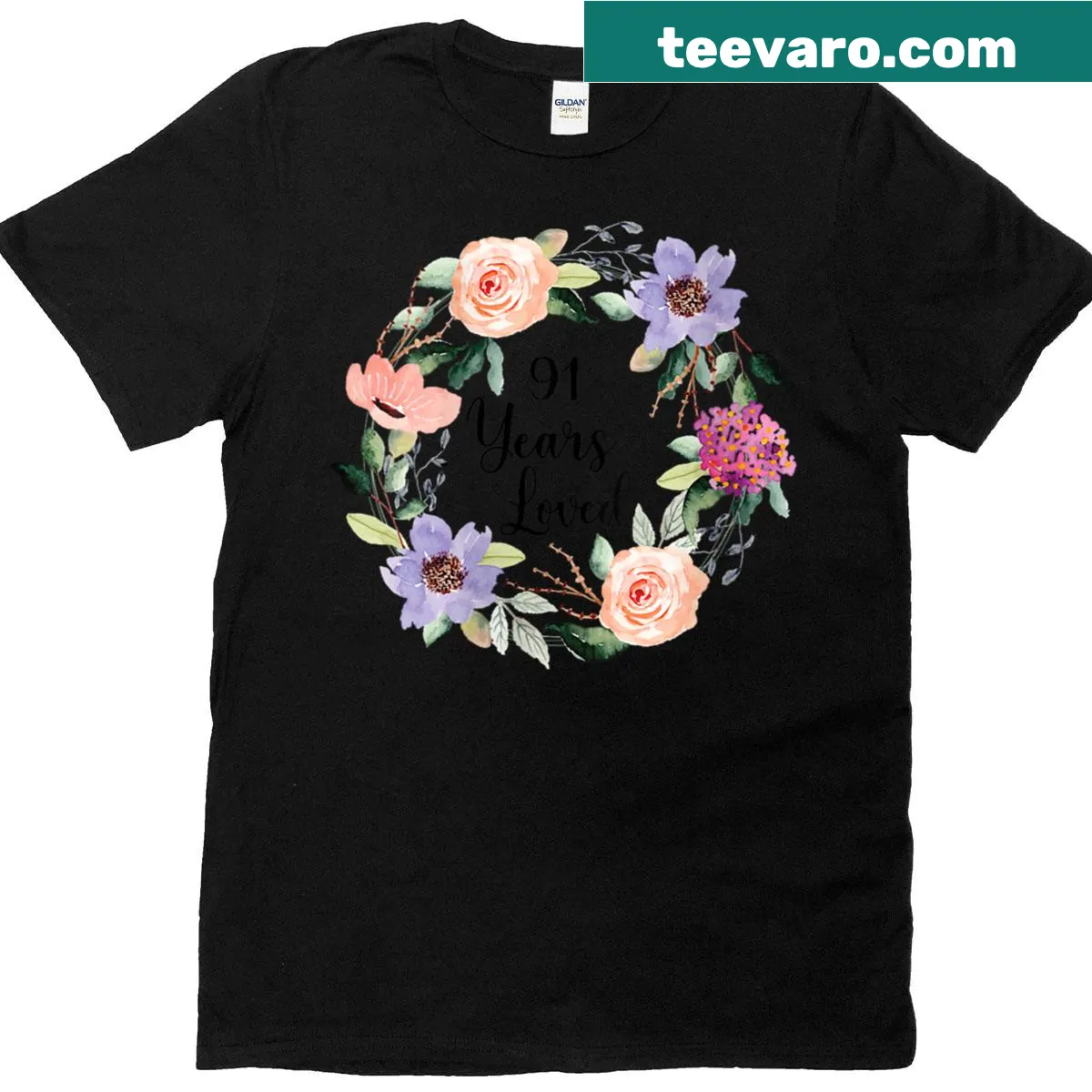 Vintage floral T-shirt celebrating 91 years of love — on a men's t-shirt