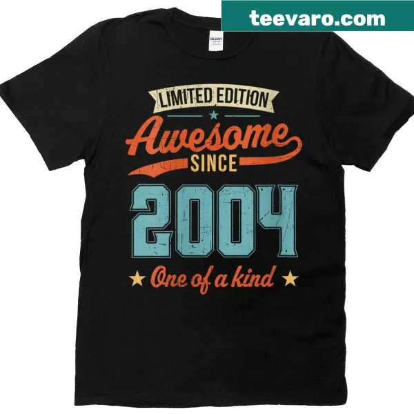 T-shirt with the phrase 'Awesome Since 2004' in playful typography