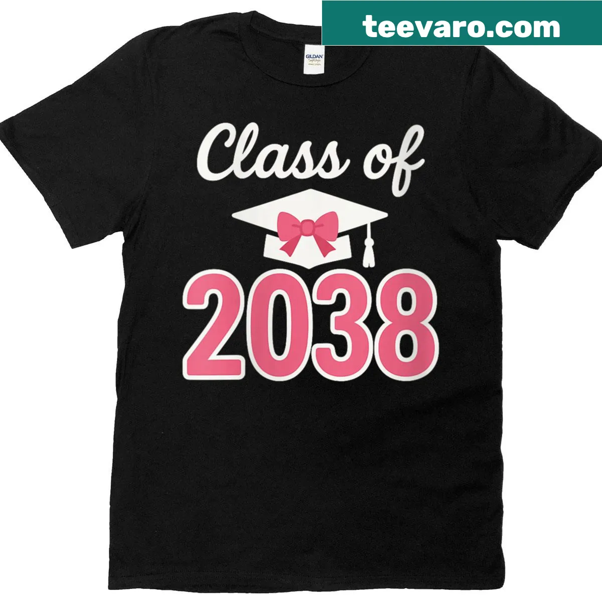 A kindergarten graduation shirt featuring a graduation cap with a pink bow. — on a men's t-shirt