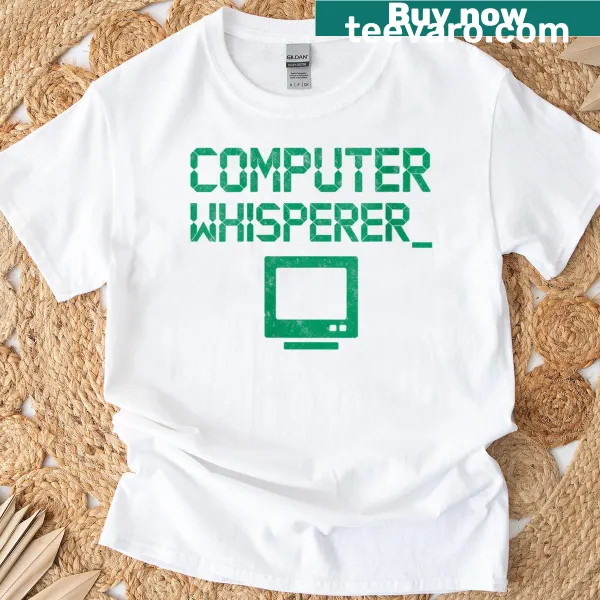 Graphic saying 'Computer Whisperer' with fun technology theme