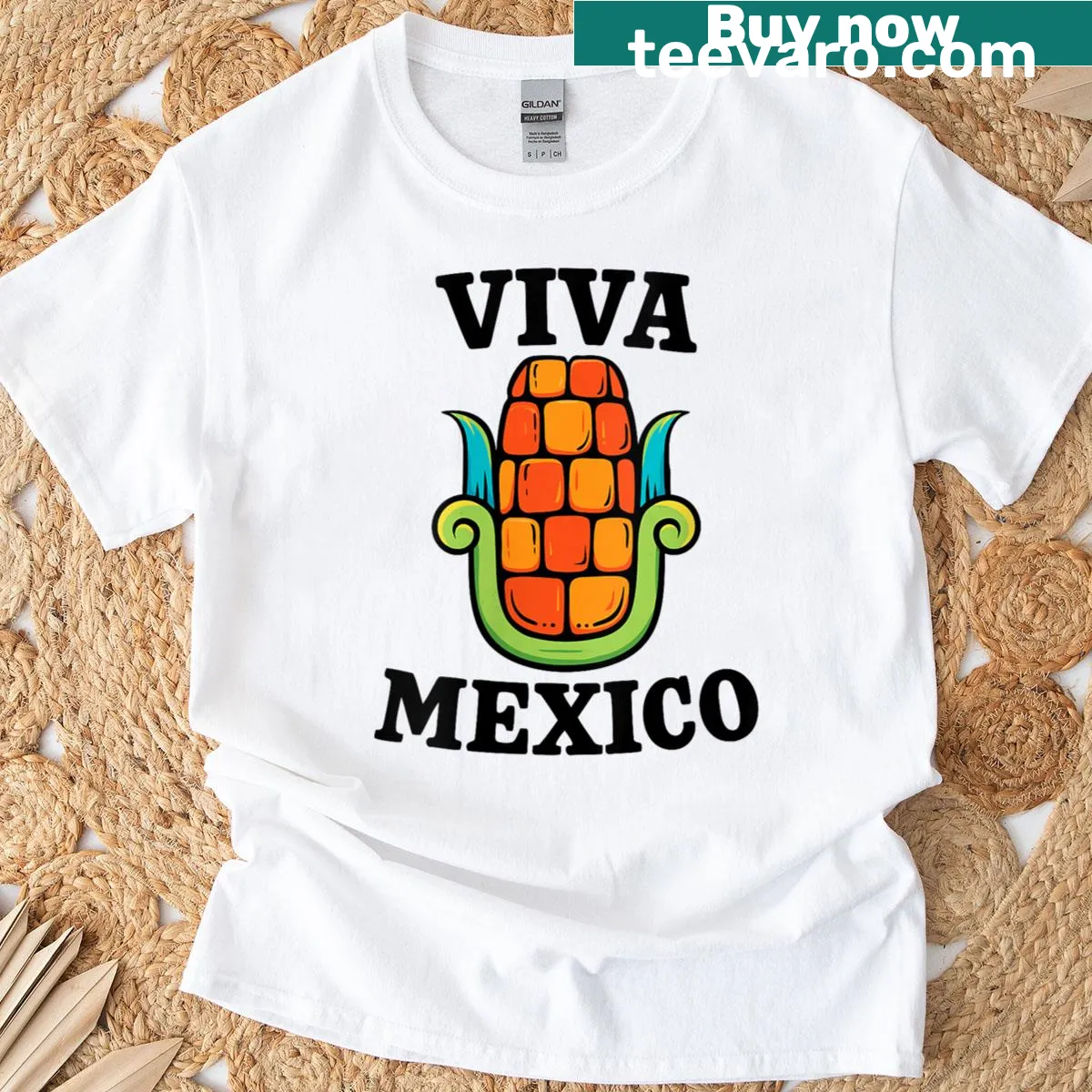 Shirt with 'Viva Mexico' text and corn graphic for Independence Day — on a men's t-shirt