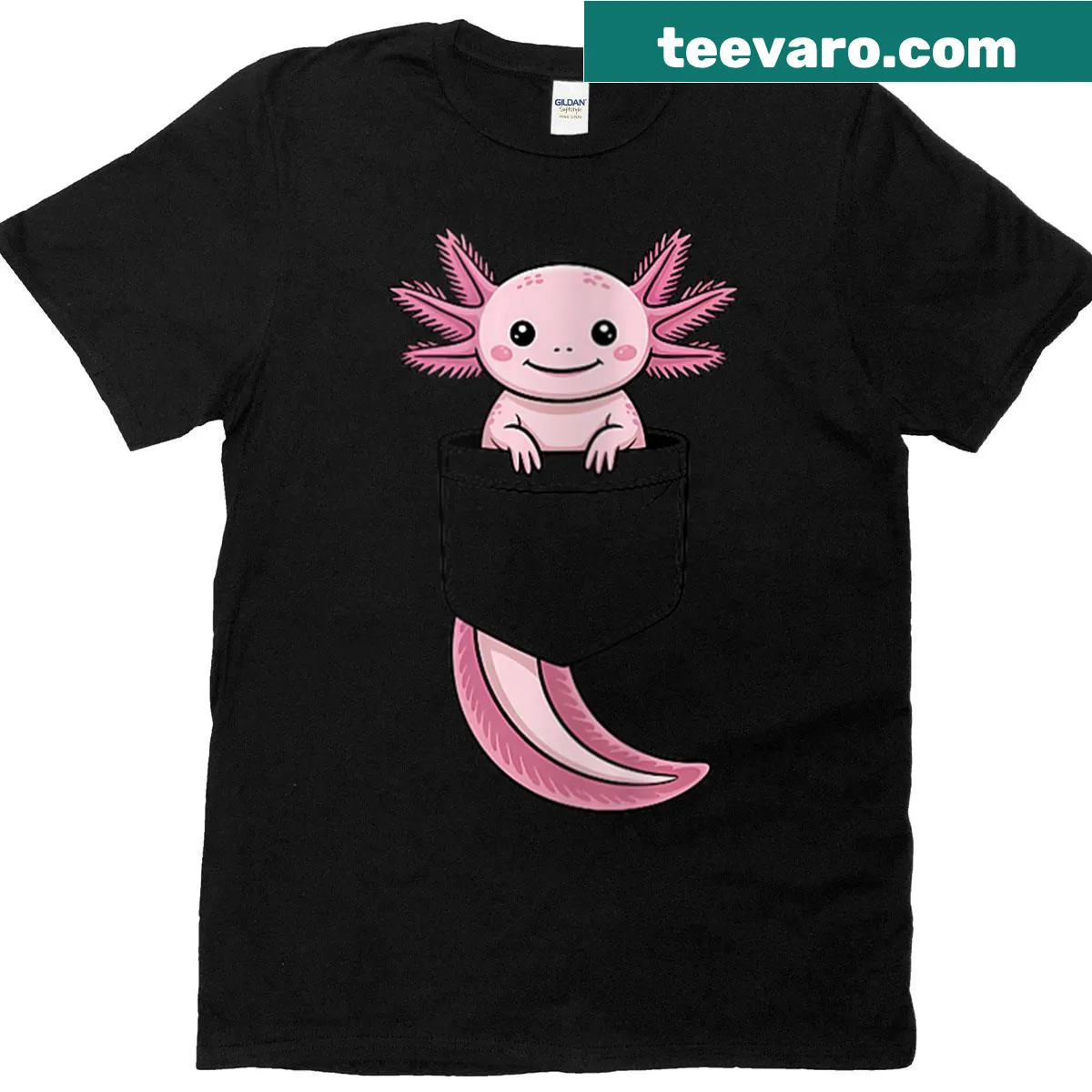 Cute axolotl pocket design T-shirt — on a men's t-shirt