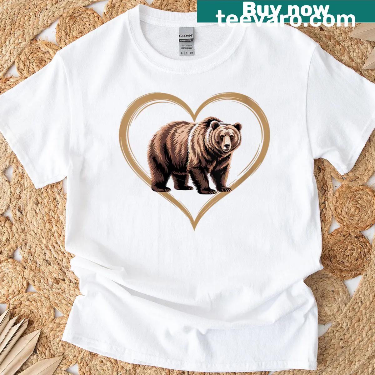 Cute bear inside a heart illustration on T-shirt — on a men's t-shirt