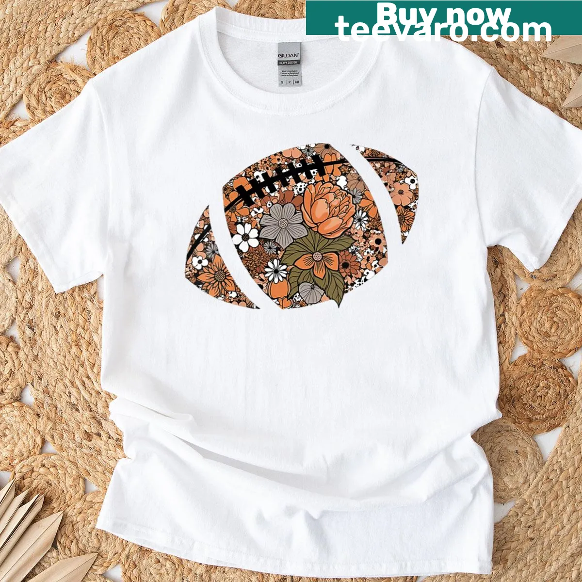 Floral football t-shirt for game day with cute flowers — on a men's t-shirt