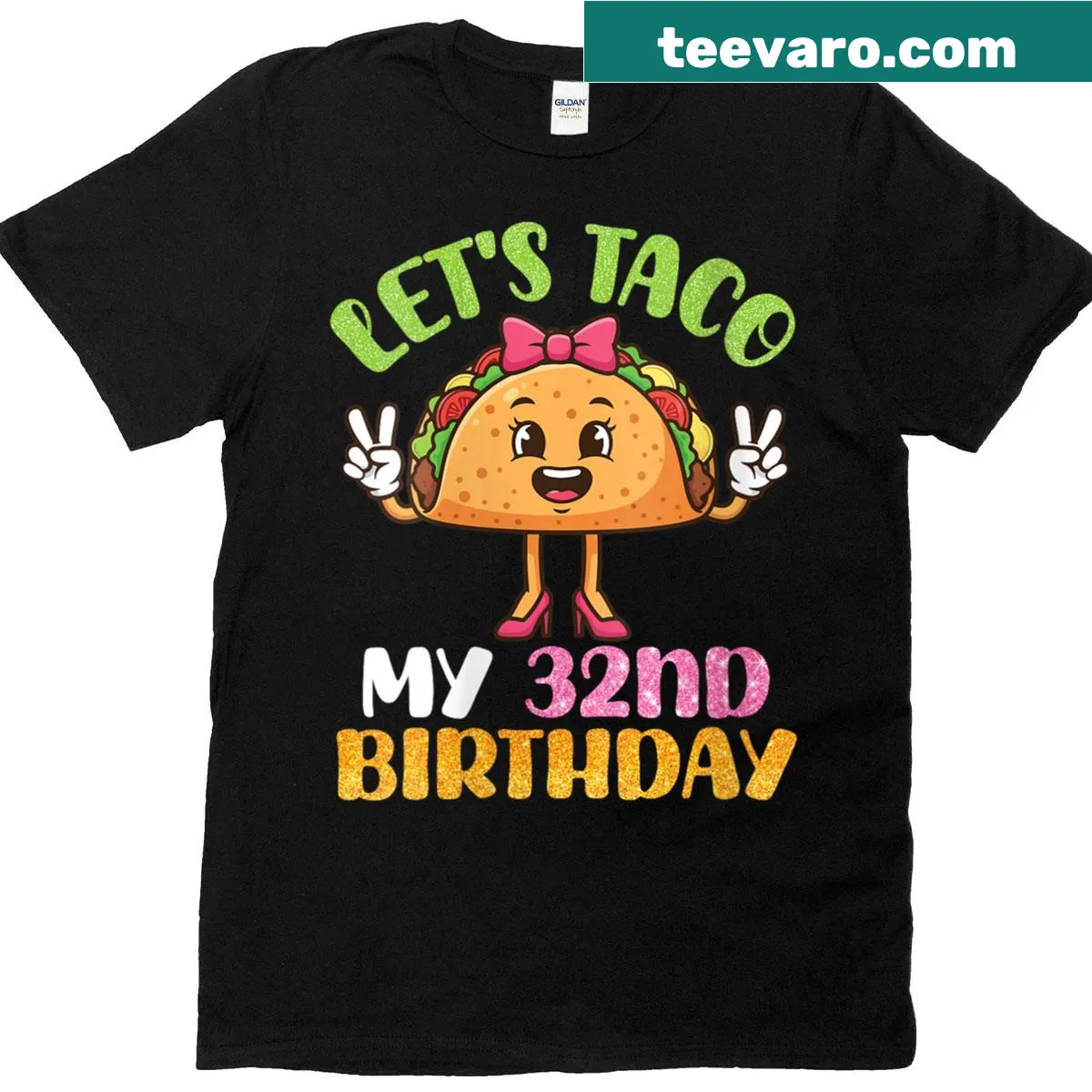 Funny taco birthday t-shirt for turning 32 — on a men's t-shirt