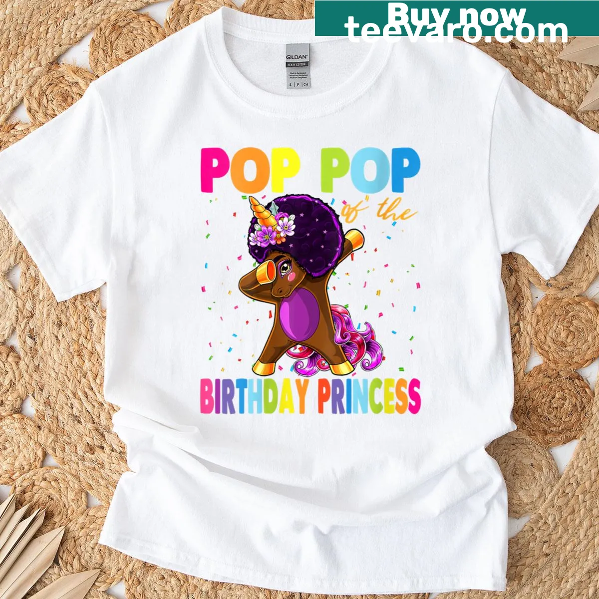Dabbing unicorn graphic on playful birthday-themed shirt — on a men's t-shirt