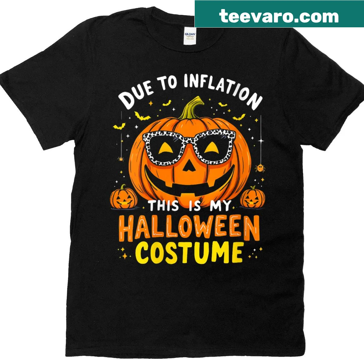 Funny Halloween t-shirt featuring a jack-o'-lantern with inflation theme — on a men's t-shirt