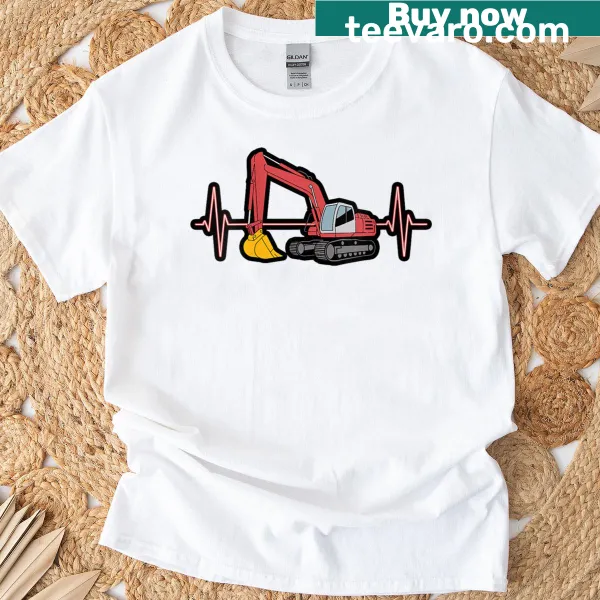 Excavator heartbeat pulse line graphic on a women's T-shirt
