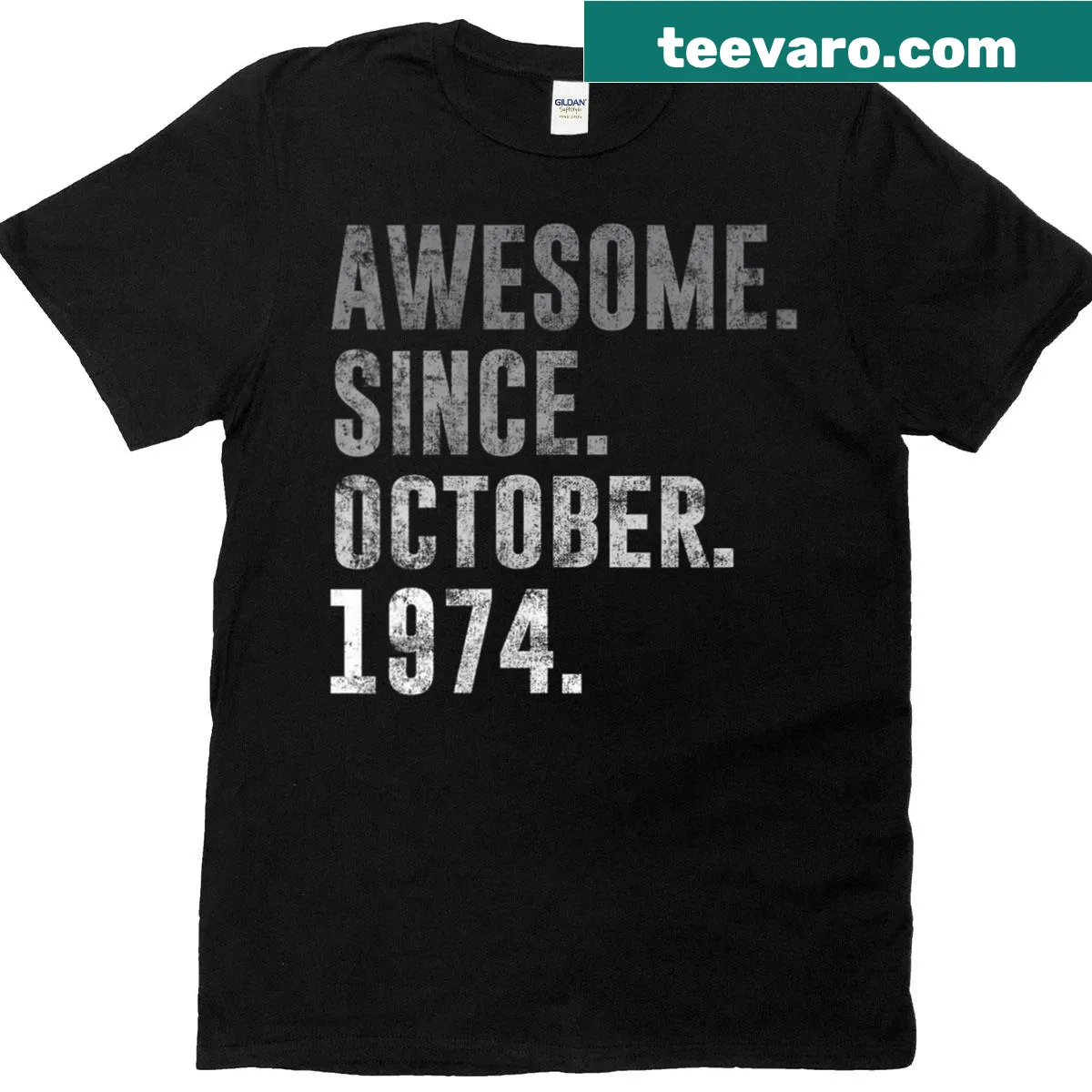 Vintage-style 51st birthday t-shirt stating Awesome Since October 1974 — on a men's t-shirt