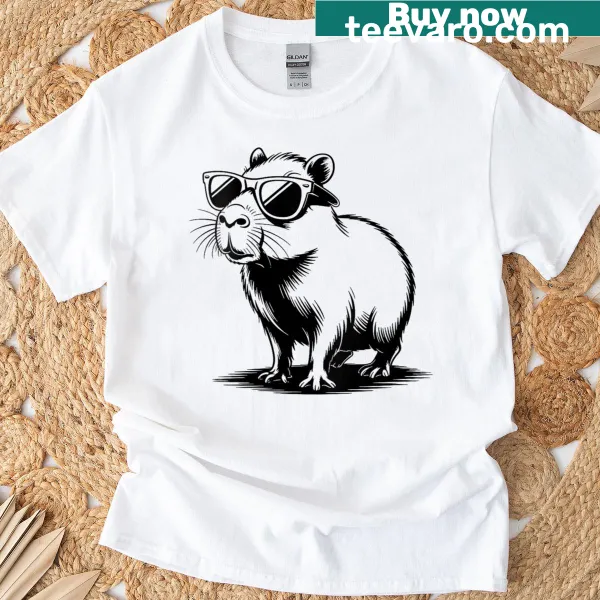 Cute capybara in sunglasses graphic on a women's T-shirt
