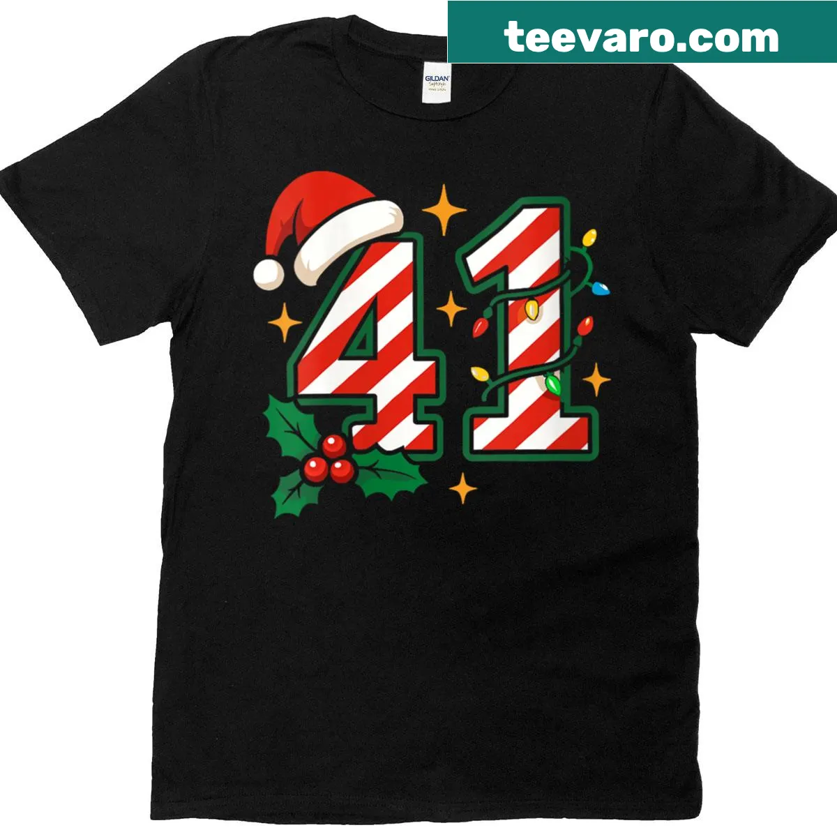 Funny Christmas t-shirt with the number 41 and meme culture references — on a men's t-shirt