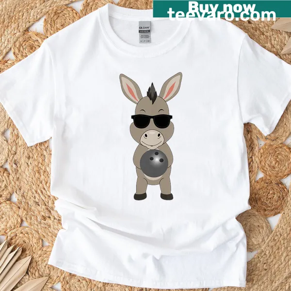 Funny donkey in sunglasses bowling graphic t-shirt for women