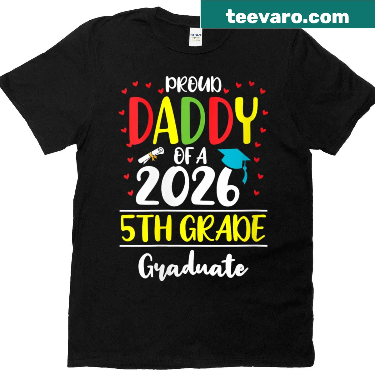Humorous graduation t-shirt for a proud dad of a 5th grader — on a men's t-shirt
