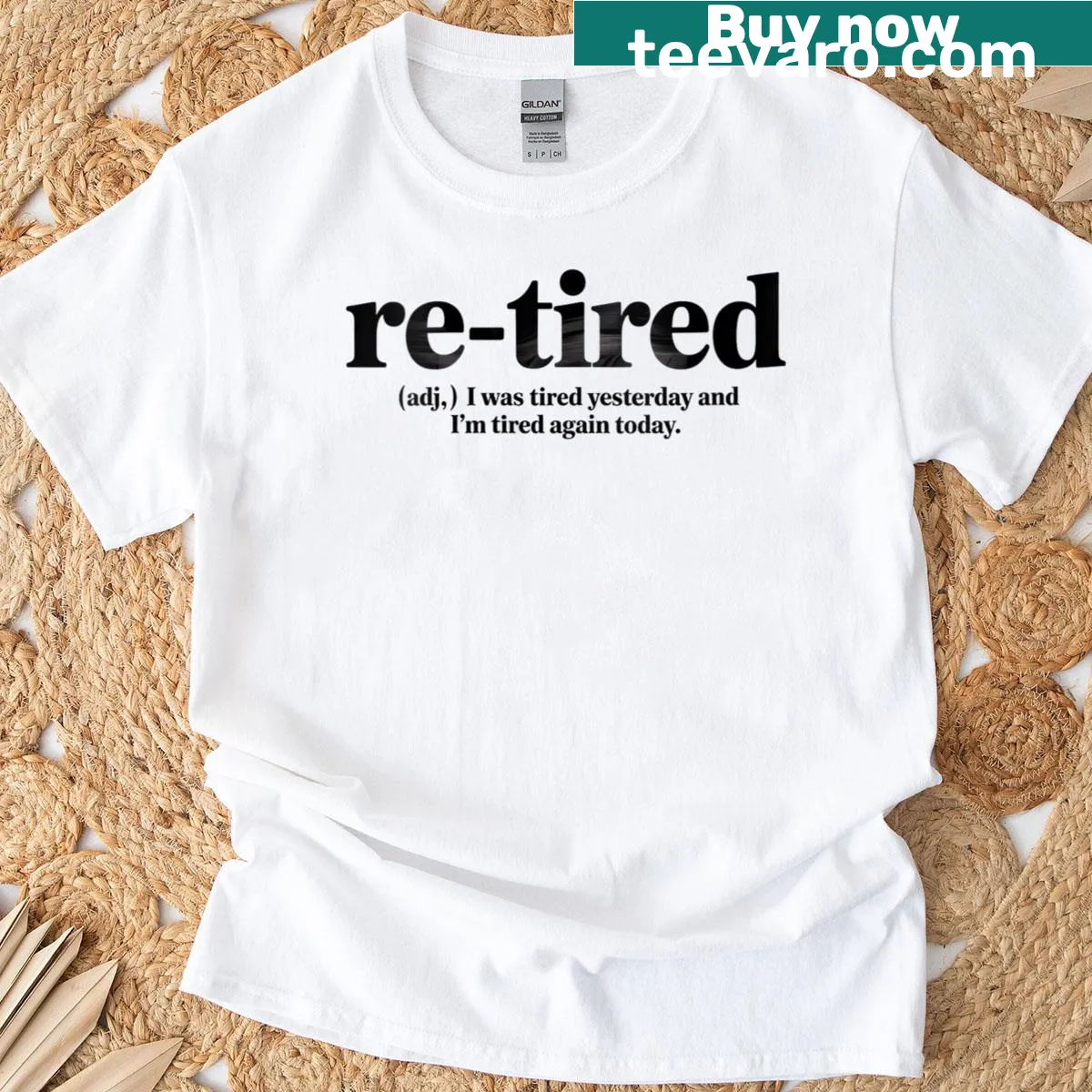 Funny retirement t-shirt defining 're-tired' for grandpas — on a men's t-shirt