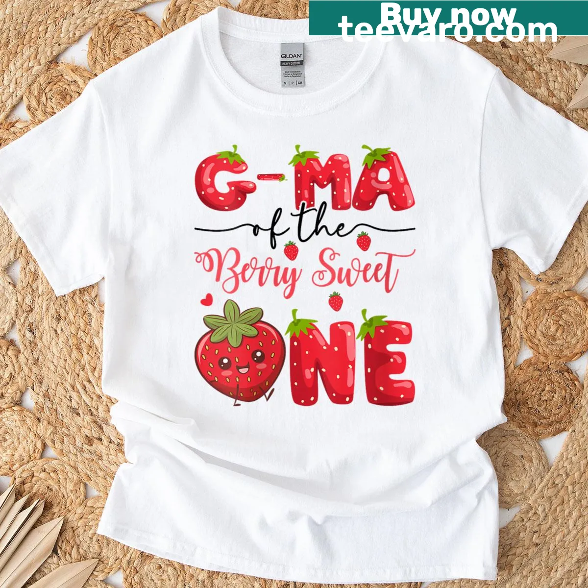 Strawberry graphic T-shirt for grandma celebrating first birthday — on a men's t-shirt