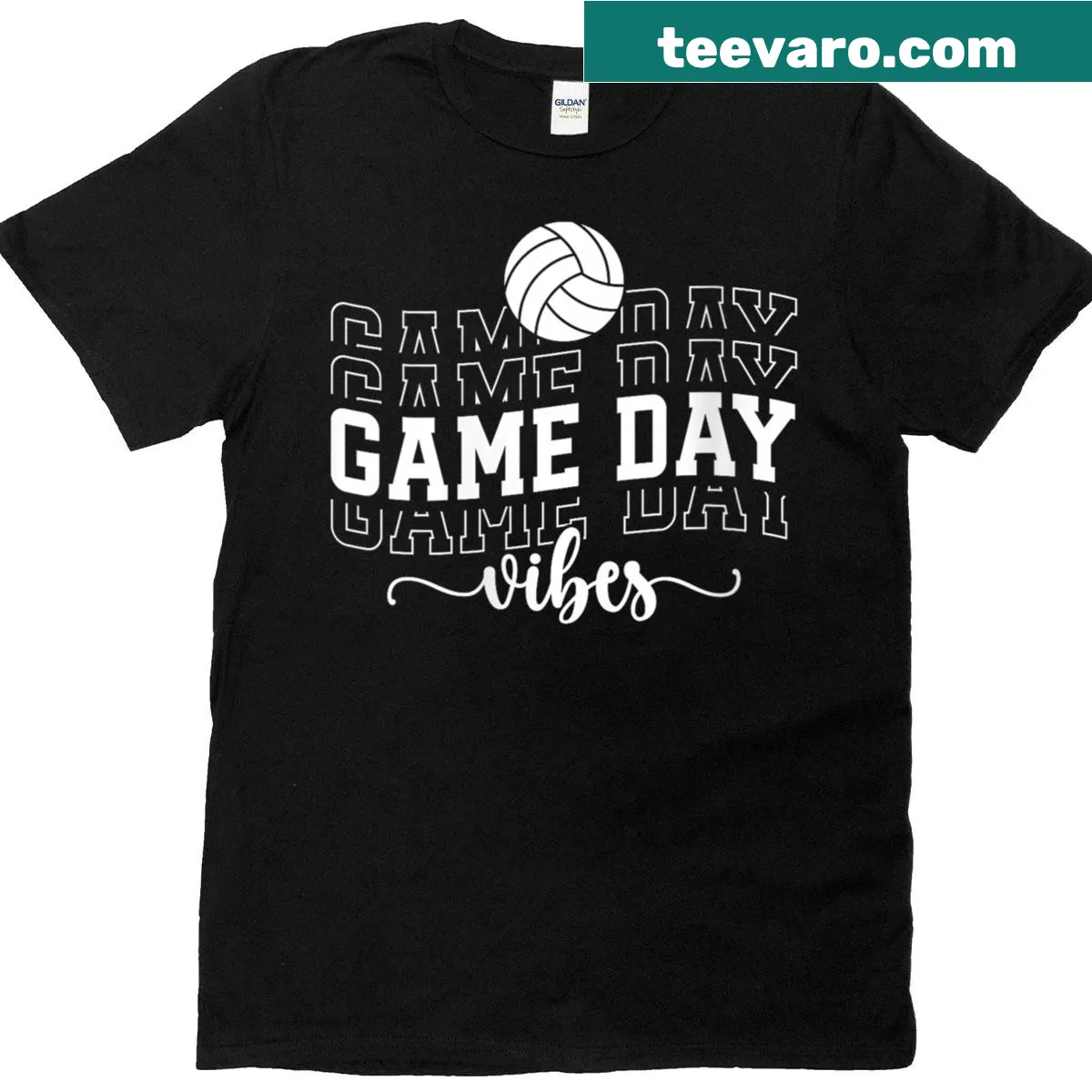 Game Day volleyball t-shirt with a fun phrase about volleyball vibes — on a men's t-shirt
