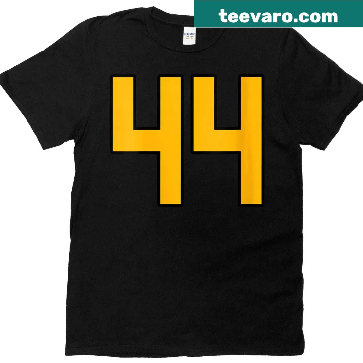 Sports jersey style t-shirt featuring number 44 — on a men's t-shirt