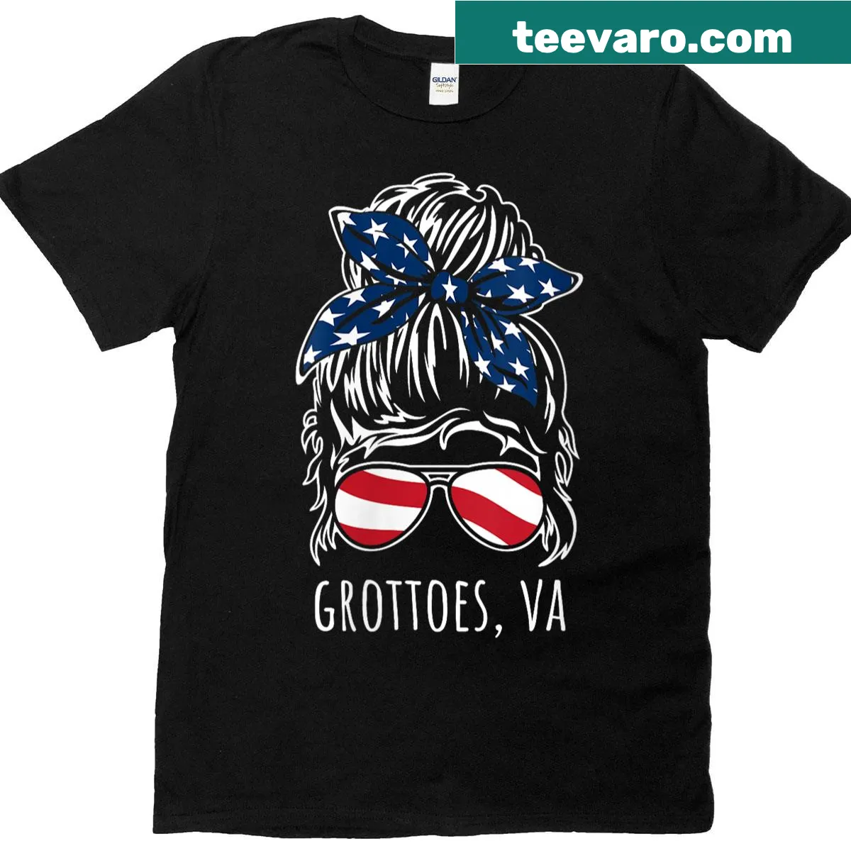 Casual design T-shirt with messy hair bun and sunglasses — on a men's t-shirt