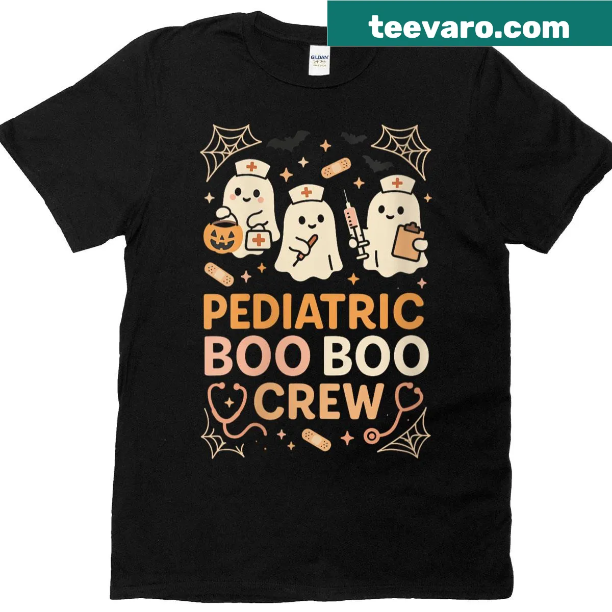 Halloween Pediatric Nurse T-shirt with Boo Boo Crew graphic — on a men's t-shirt
