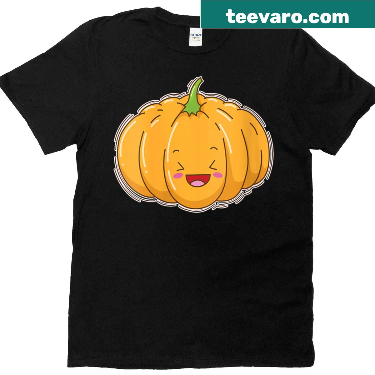 Halloween t-shirt featuring a laughing pumpkin illustration — on a men's t-shirt