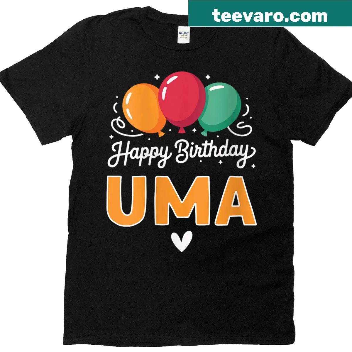 Happy Birthday Uma t-shirt with cheerful design — on a men's t-shirt