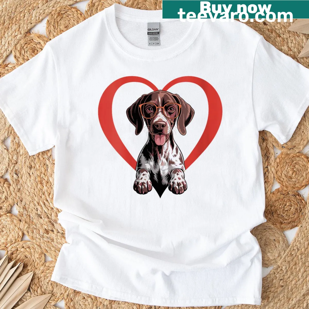 Heart graphic with glasses-wearing German Shorthaired Pointer — on a men's t-shirt