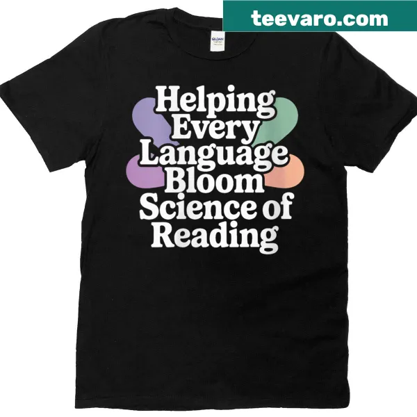 Graphic design showcasing blooming languages on a literacy-themed t-shirt