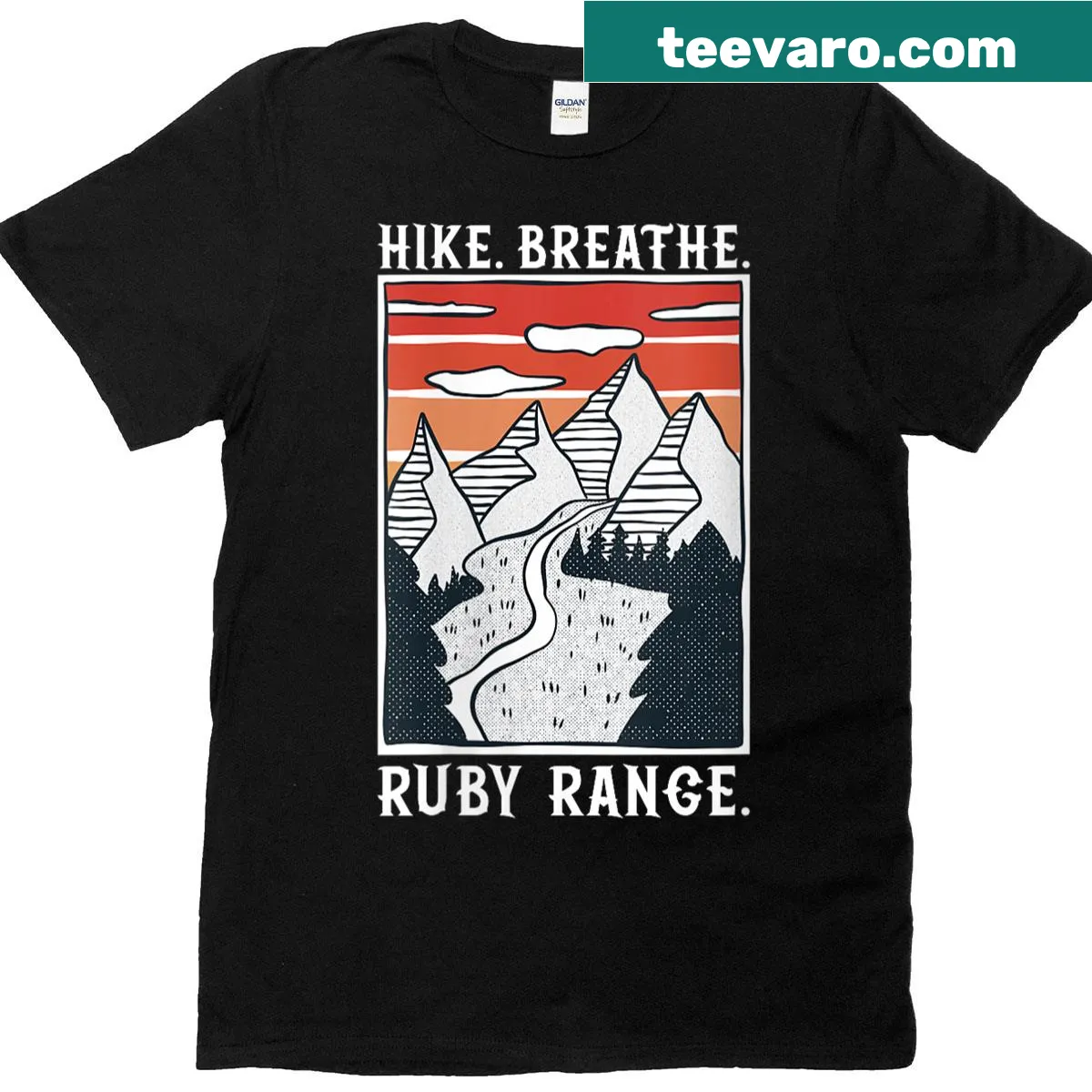 Illustrated hiking t-shirt featuring Ruby Range — on a men's t-shirt