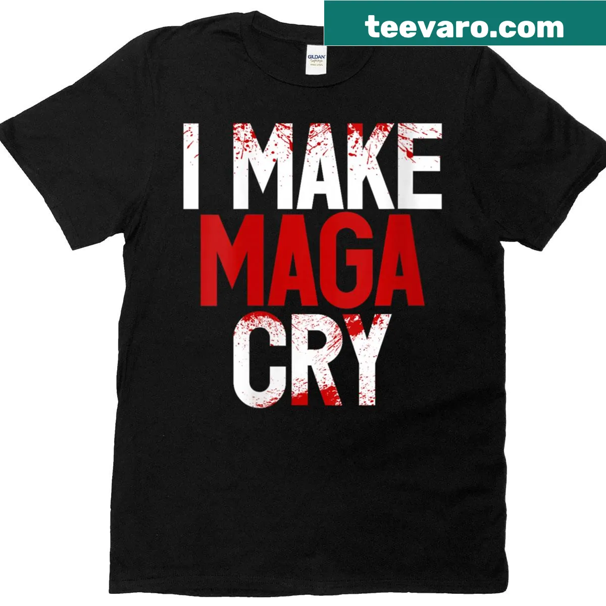 Funny saying shirt with text 'I Make Maga Cry' — on a men's t-shirt