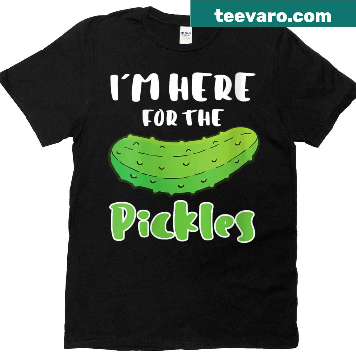 Funny shirt with a pickle and cucumber text for food lovers — on a men's t-shirt