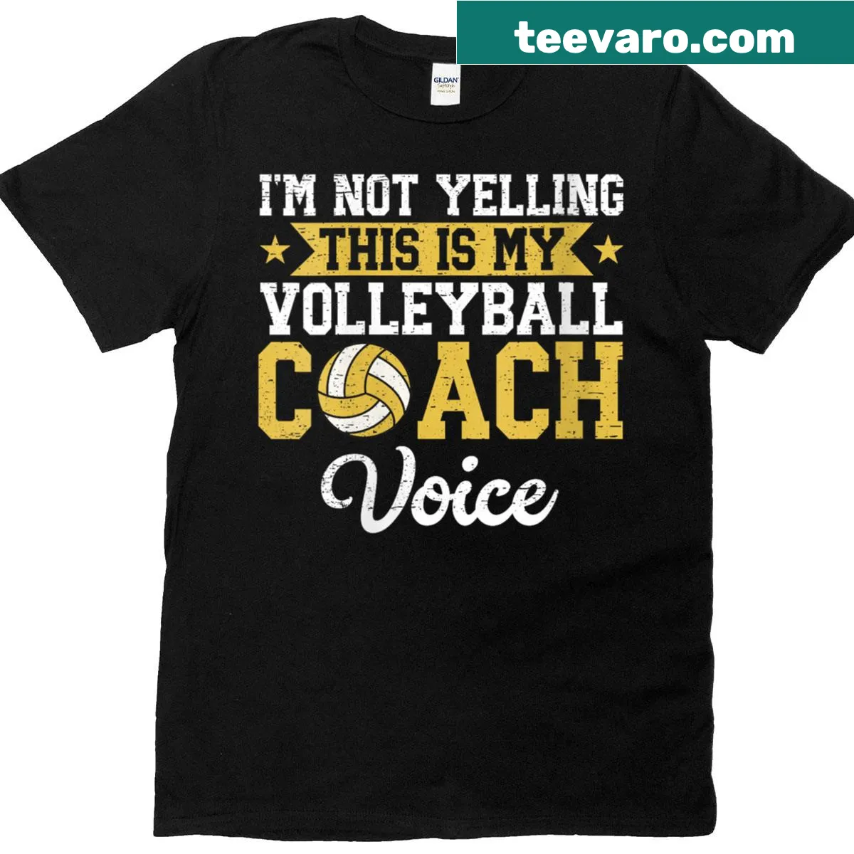 Funny volleyball coach voice t-shirt with bold text — on a men's t-shirt