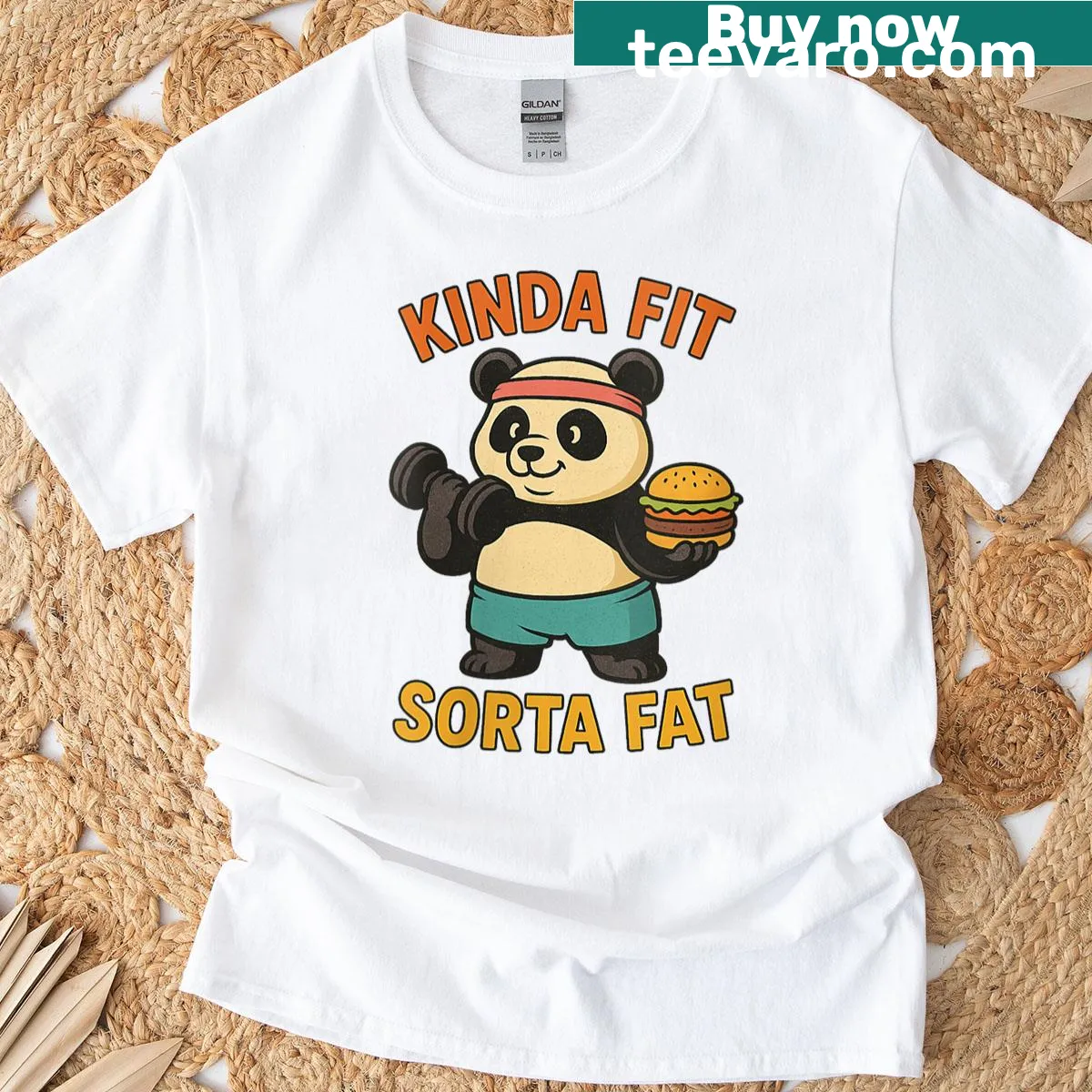 Funny panda graphic on gym-themed shirt — on a men's t-shirt