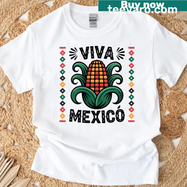 T-shirt featuring a playful corn design for Mexican Independence Day celebrations.