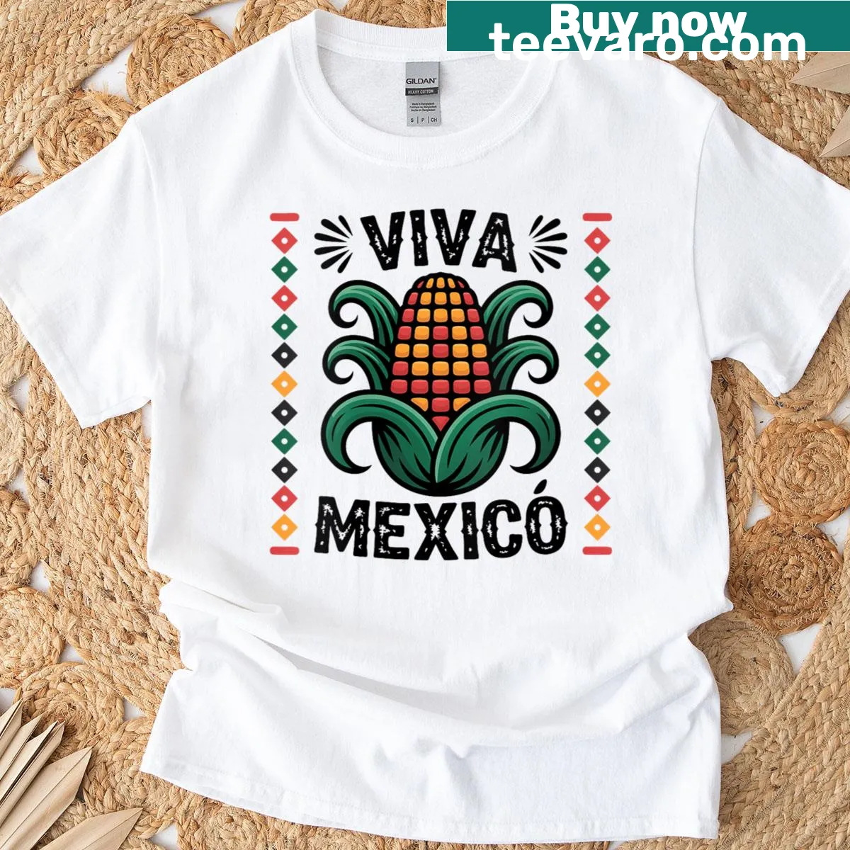 T-shirt featuring a playful corn design for Mexican Independence Day celebrations. — on a men's t-shirt