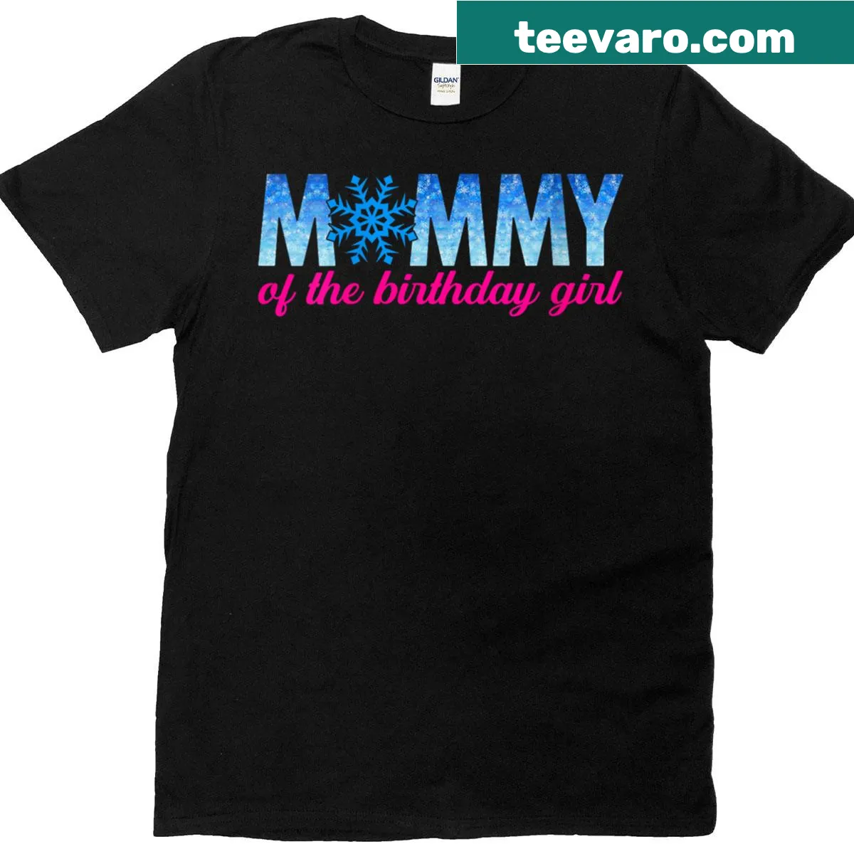Snowflake themed t-shirt for moms celebrating their daughter's birthday. — on a men's t-shirt