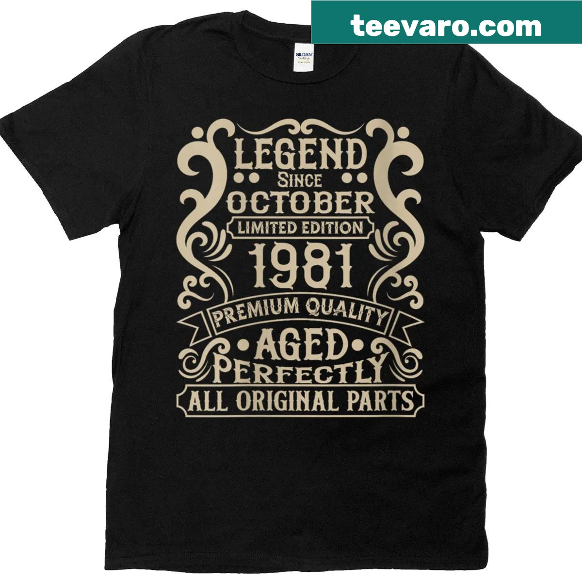 Vintage style T-shirt for women celebrating 44th birthday in October 1981. — on a men's t-shirt