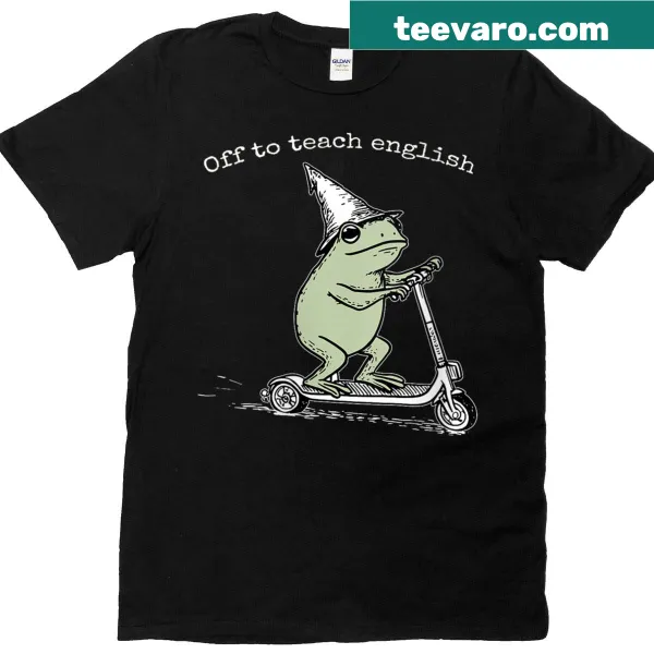 Illustrated frog with a book on a scooter for ESL teachers