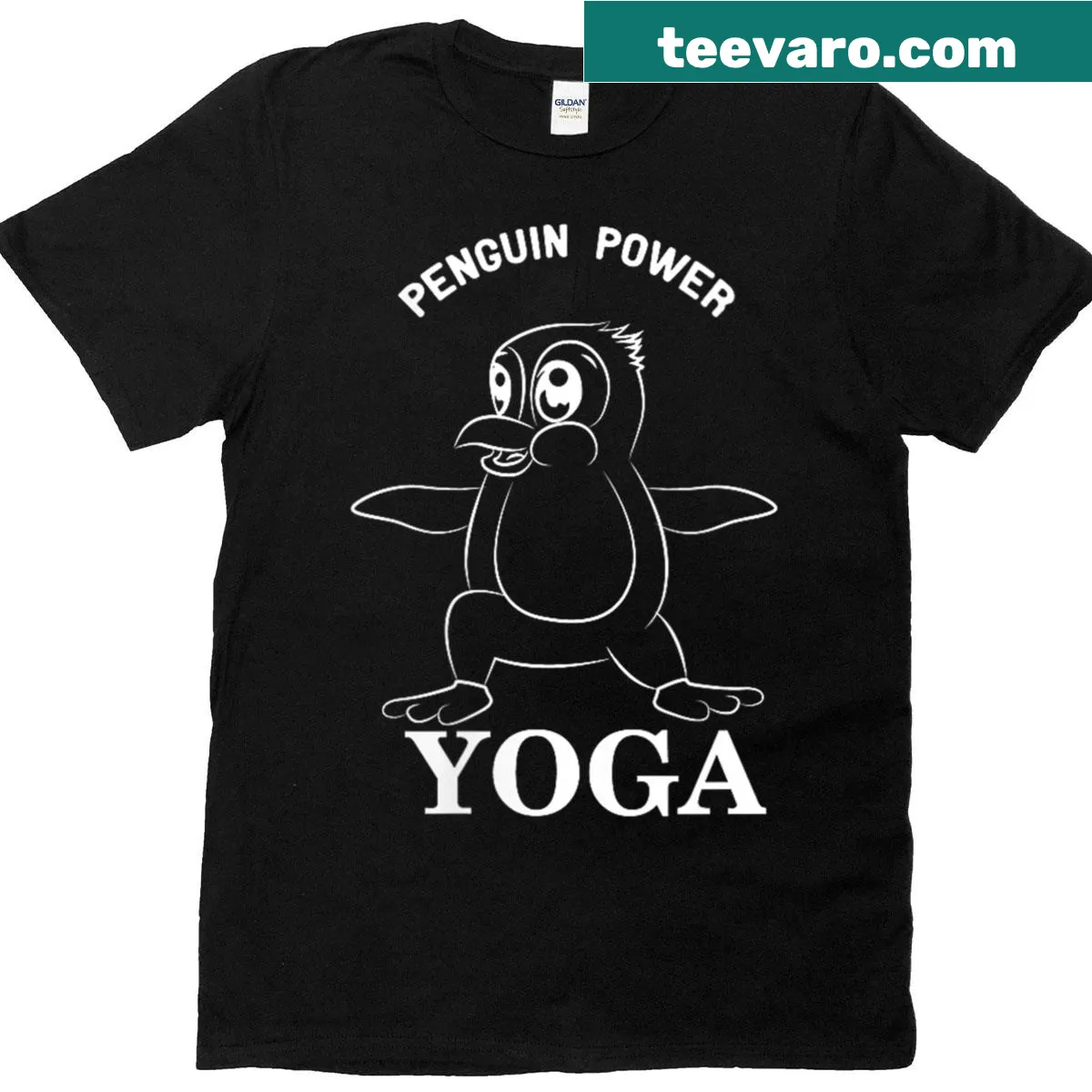 Yoga t-shirt featuring a cute penguin graphic for fitness enthusiasts — on a men's t-shirt