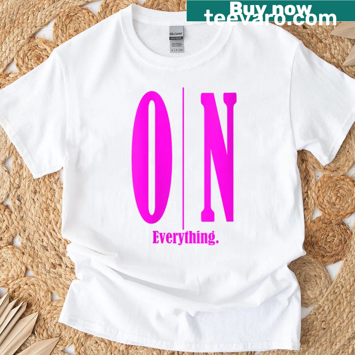 Minimalist graphic T-shirt with 'Pink on Everything' text — on a men's t-shirt