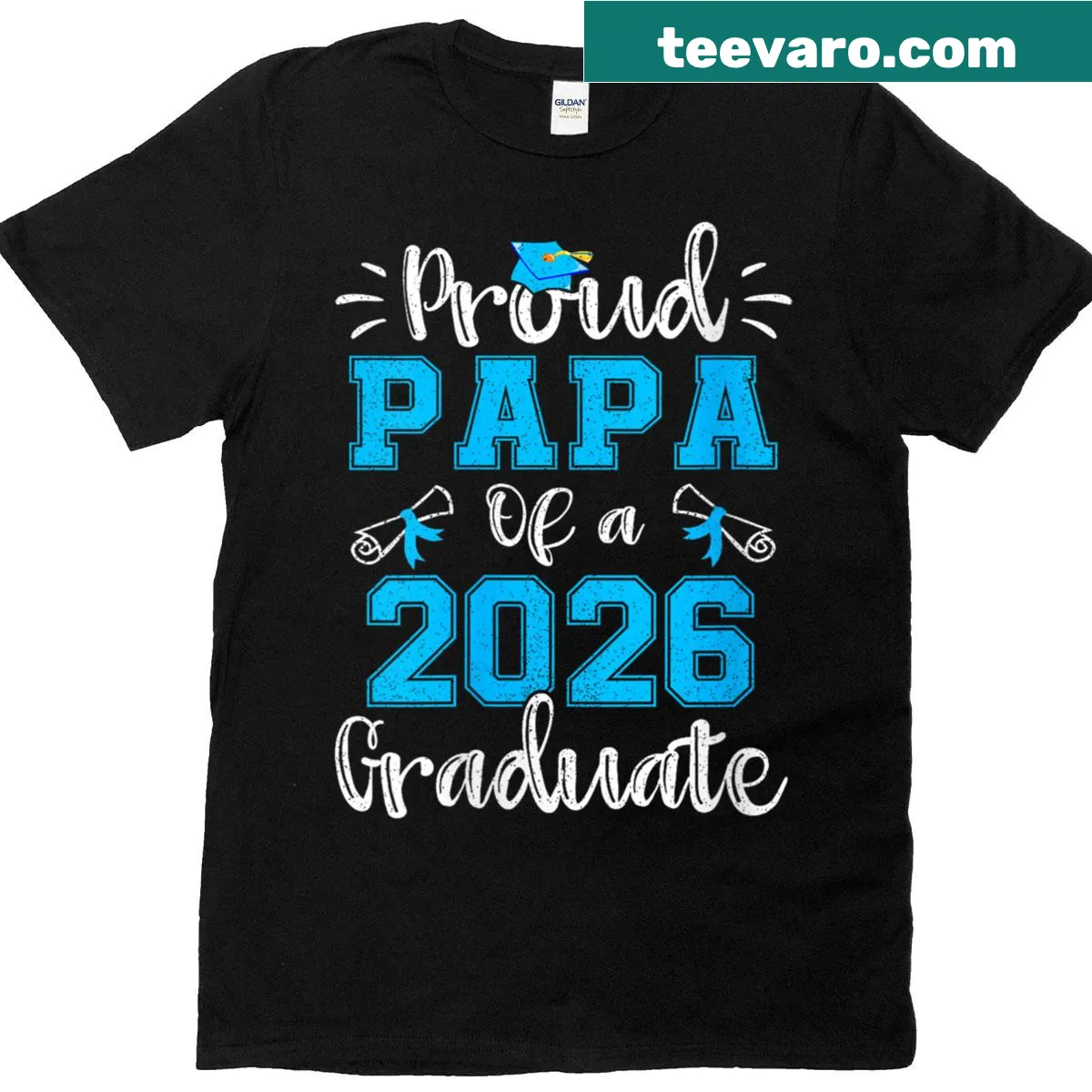 Proud Papa t-shirt for a 2026 graduate with bold graphics — on a men's t-shirt