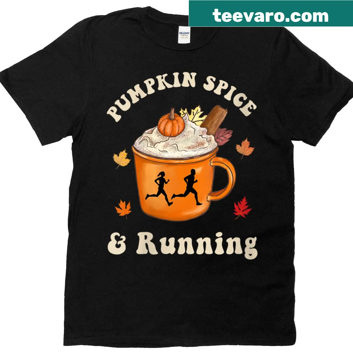 Retro running T-shirt with pumpkin spice graphic — on a men's t-shirt
